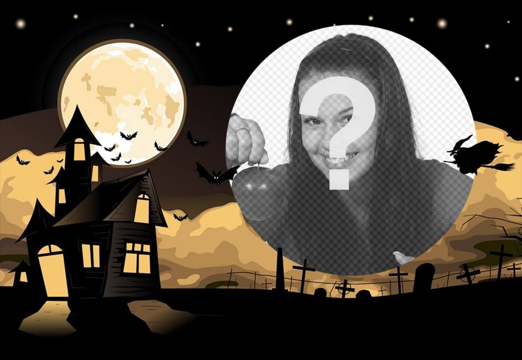 Collage de Halloween con una casa y un cementerio ..
