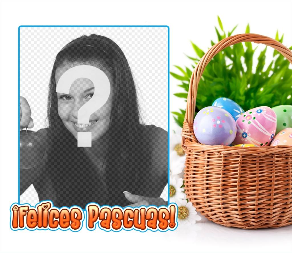 Marco para fotos con una imagen de huevos de Pascua con texto ..