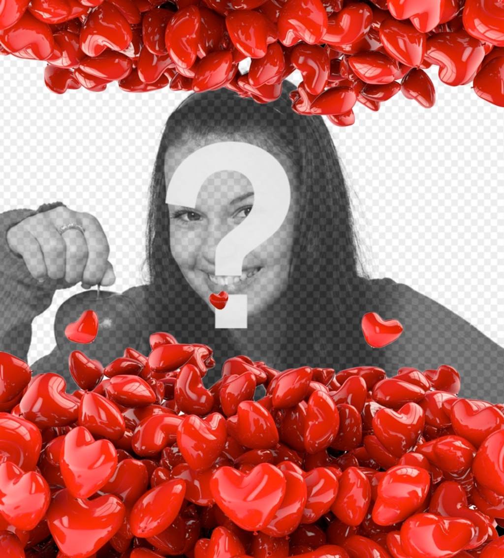 Marco de fotos con globos rojos en forma de corazón. ..