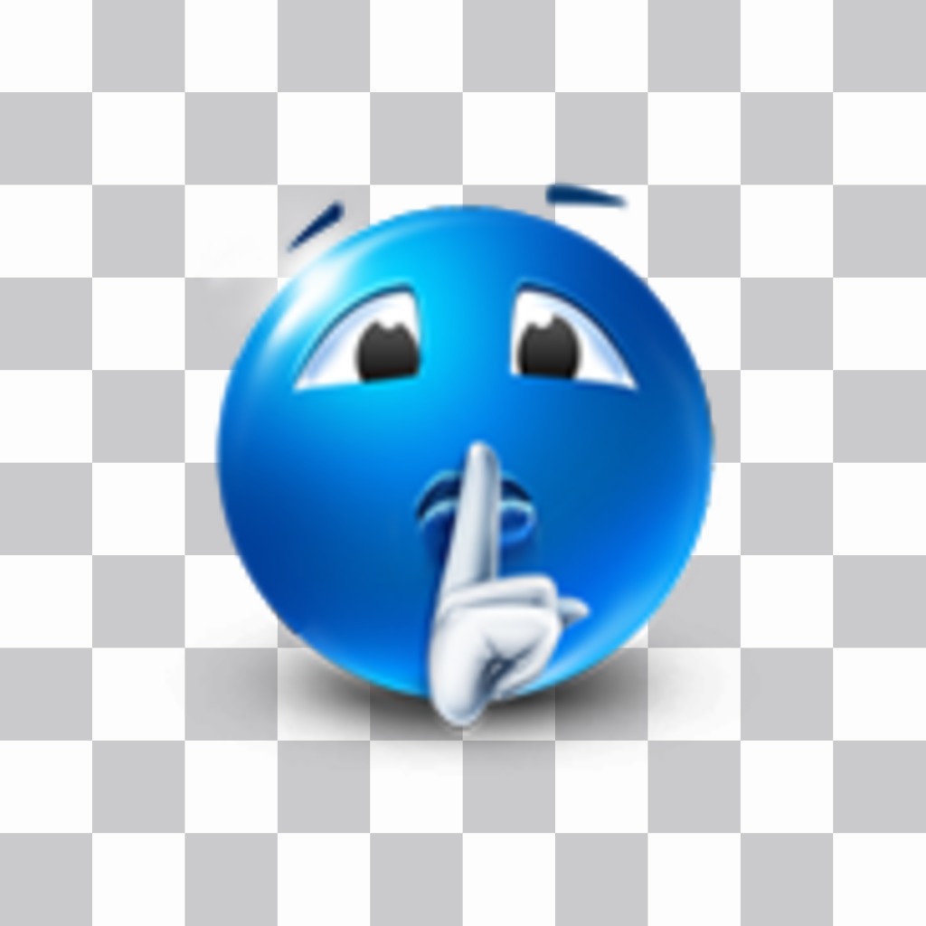 Sticker de un emoticono azul mandando callar que puedes poner en tus fotos..