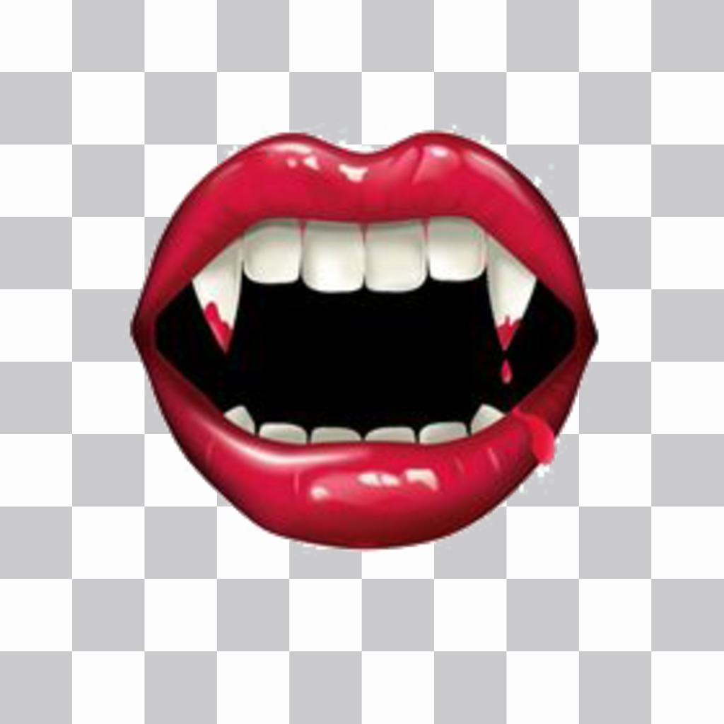Boca con dientes de vampiro en forma de sticker online para poner en tus fotos y asustar a tus..