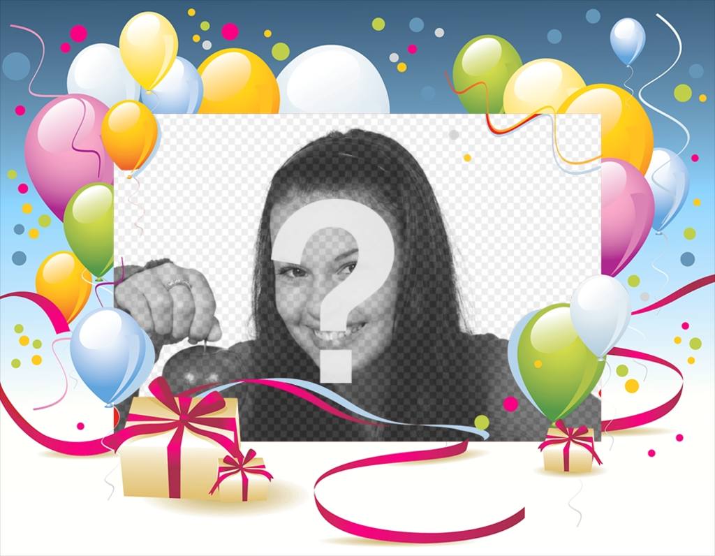 Fotomontaje para cumpleaños con globos y regalo ..
