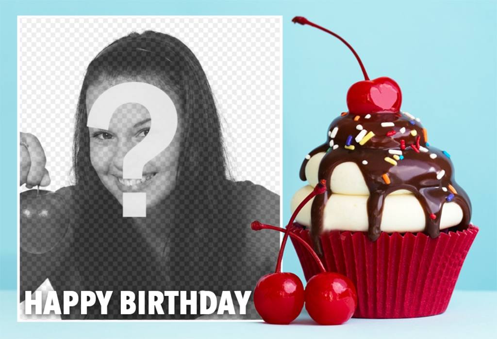 Fotomontaje con un cupcake para cumpleaños ..