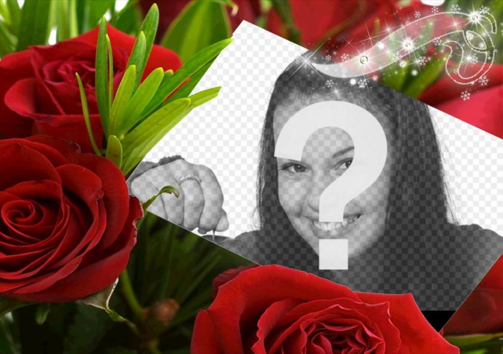 Regala flores virtuales con este marco para una fotografía, que aparecerá rodeada de rosas y un brillo. ..