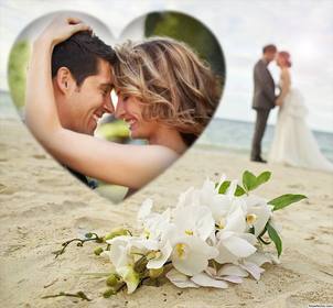 editable marco amor novios playa foto