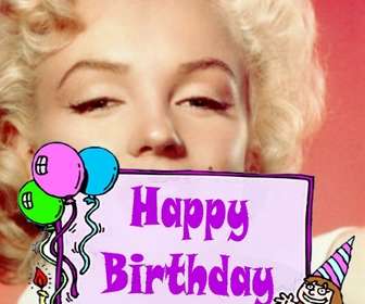 postal cumpleanos nina texto *happy birthday* un pastel globos foto