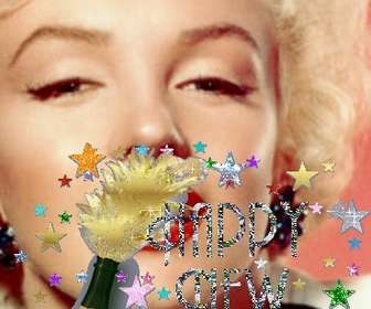 postal feliz ano  puedes personalizarla foto marco estrellas colores distintos tamanos letras glitter