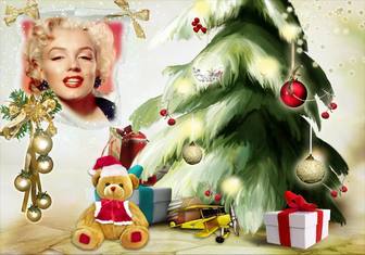 fotomontaje navidad un arbol un osito navideno