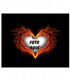 Marco para fotos con forma de corazón ardiendo en el que podrás poner tu foto de