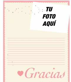 Carta de agradecimiento para editar y añadir tu foto online 