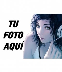 Dibujo manga de chica con auriculares mirando a cámara