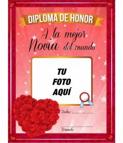 Diploma personalizado a la mejor novia de todo mundo con un ramo de flores en forma