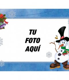 Marco de fotos infantil con un sonriente muñeco de nieve