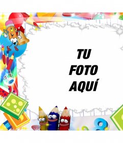 Marco editable infantil con dibujos simpáticos para agregar una foto -  Fotoefectos