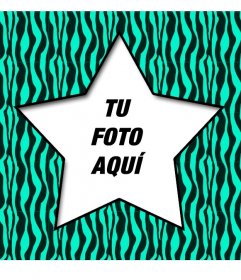 Marco para fotos digitales con forma estrellada y fondo de cebra turquesa y negro