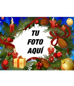 Marco para fotos de Navidad con una guirnalda con velas 