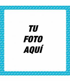Marco de fotos cuadrado azul con ondas de agua blancas dibujadas