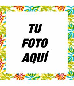 Marco cuadrado con flores de colores en mosaico para personalizar tus fotografías
