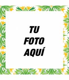 Marco de fotos cuadrado con hojas y plantas verdes y amarillas
