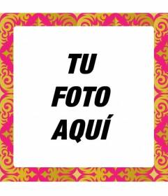 Marco para fotos cuadrado con motivos rosa y dorado en mosaico tipo papel de pared