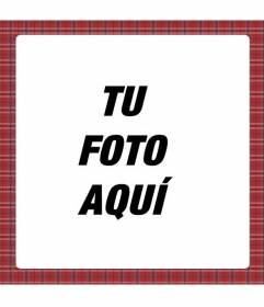 Marco de fotos cuadrado con motivos de tela de mantel con cuadros rojos