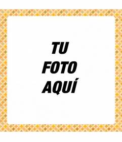 Marco de fotos cuadrado con motivos circulares de colores sobre fondo amarillo