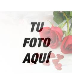Fotomontaje de amor con rosas rojas y corazones para superponer sobre tus