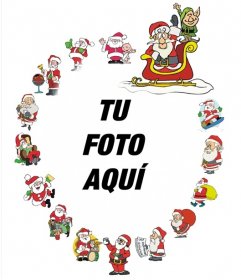 Bonito marco con varios Papa Noel para decorar fotos 