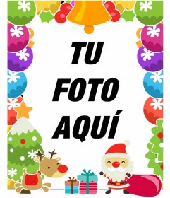 Colorido marco de fotos de navidad con un Papa Noel y un reno