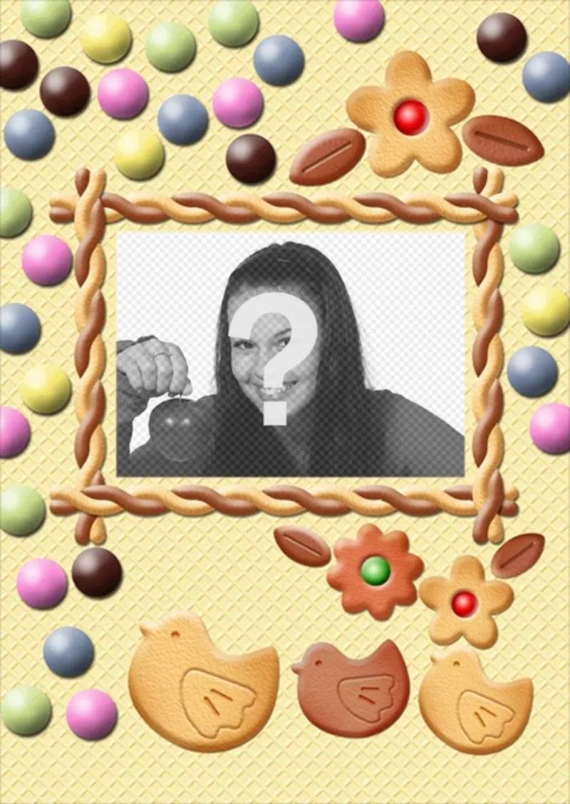 Inserta una fotografía en este marco de galleta y caramelo de colores..