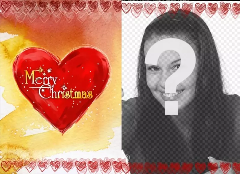 Marco para fotos de tarjeta de Navidad con un corazón en el que está escrito Merry..