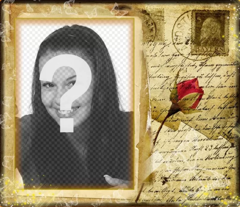 Marco para fotos efecto postal de amor antigua, donde podrás poner tu foto de..