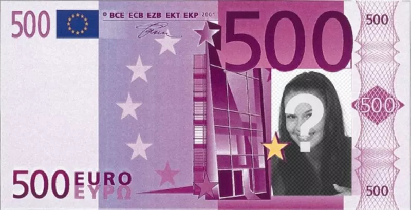 Fotomontaje de billete de 500 euros para hacer con tu foto. ..