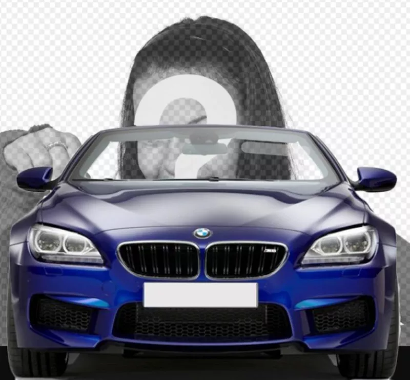 Conduce un BMW azul descapotable gracias a este fotomontaje donde poner tu foto para que parezca que conduces. ..