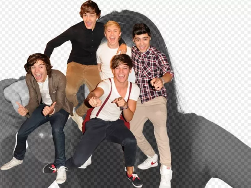 Fotomontaje con los componentes de One Direction. Ahora puedes formar parte del grupo de música pop rock One Direction y salir con ellos en una..