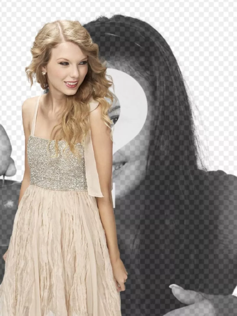 Fotomontaje con Taylor Swift con un vestido brillante para aparecer con ella en una foto y personalizar con un..