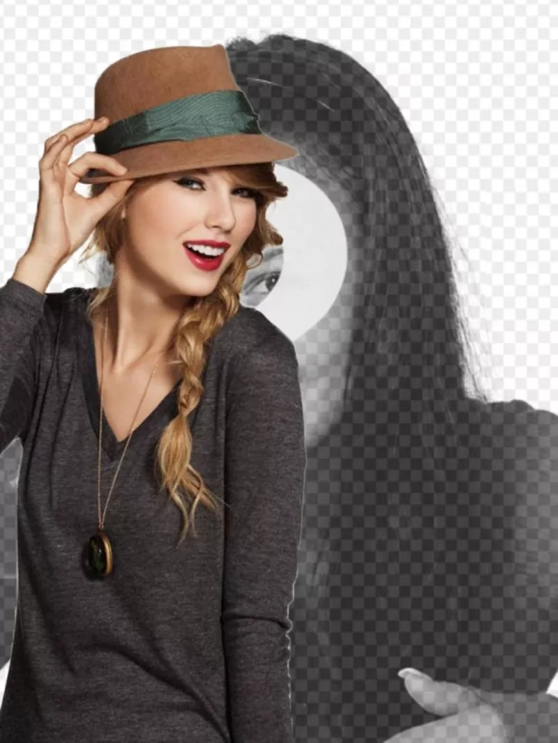 Fotomontaje con Taylor Swift en la que aparecerás con la cantante llevando un sombrero y con los labios..