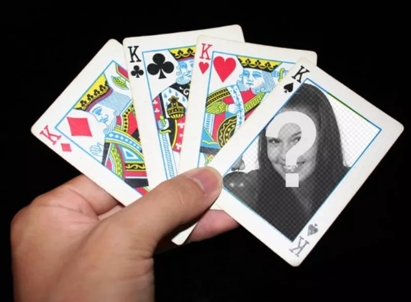 Fotomontaje con cartas de poker donde colocar tu foto dentro de una de las cartas y añadir un texto..