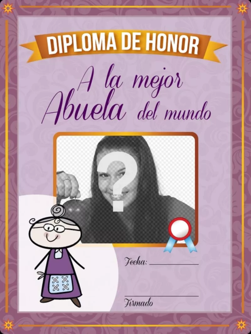 Diploma online personalizado para imprimir a la mejor abuela del mundo donde podrás poner una foto de los..