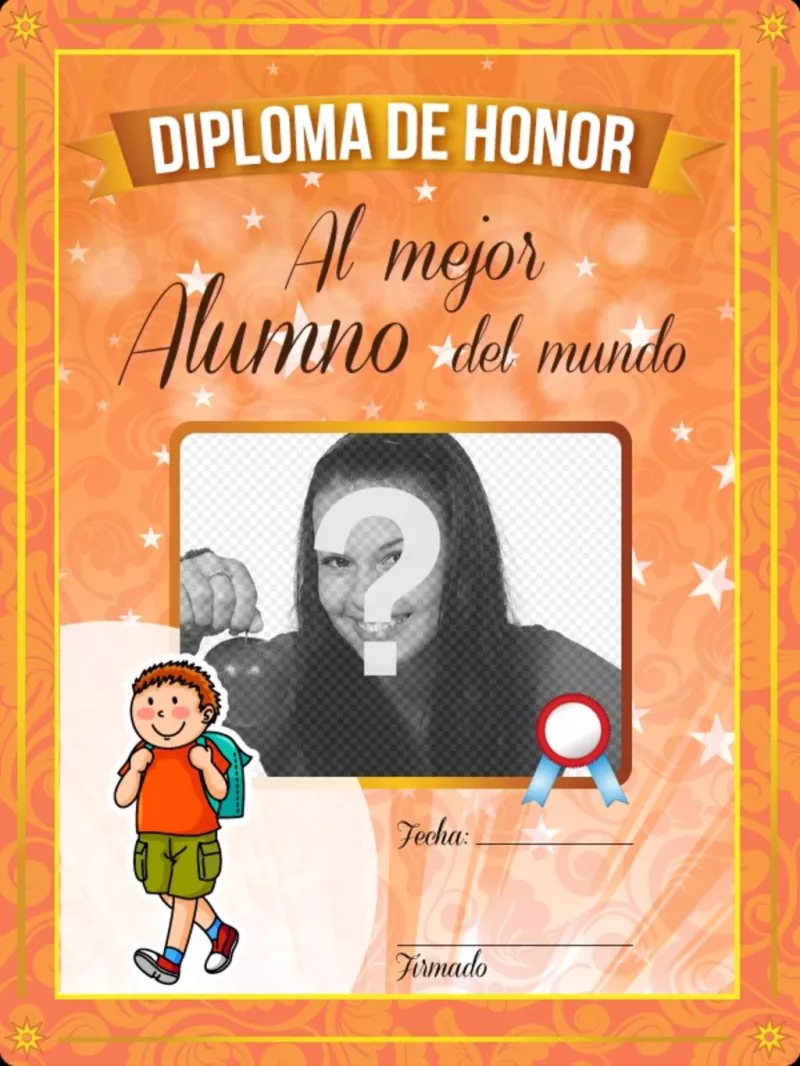 Diploma personalizado gratis al mejor alumno del mundo para colocar una imagen y..