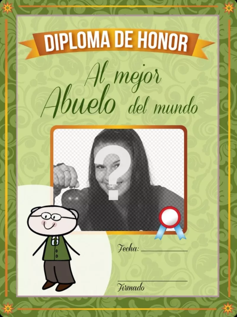 Diploma para imprimir al mejor Abuelo del mundo para personalizar con foto y texto online y..