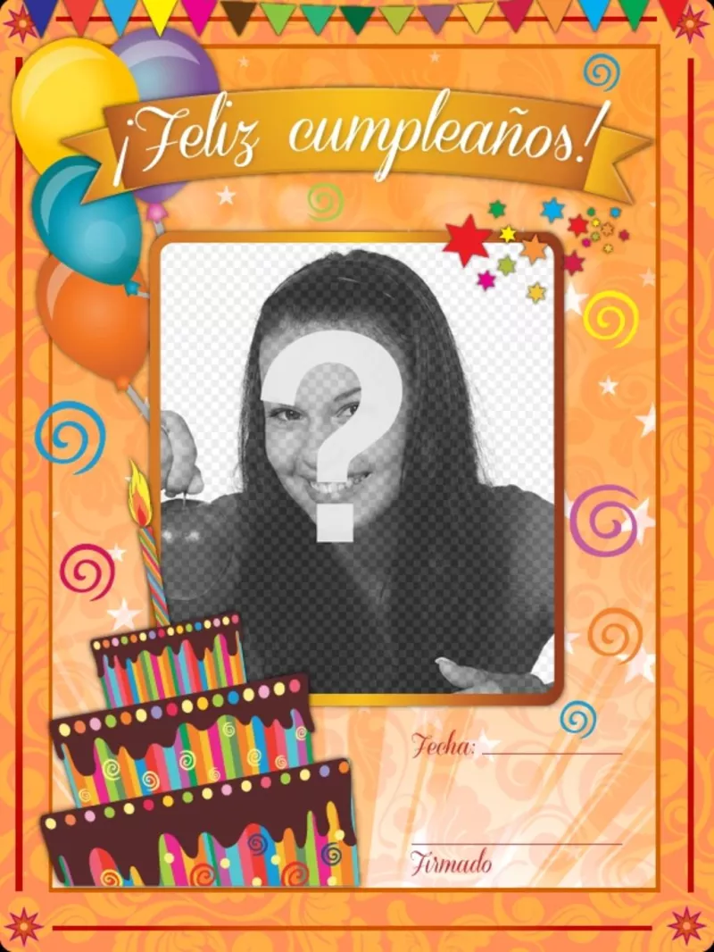 Tarjeta de feliz cumpleaños con tarta y globos para personalizar ..