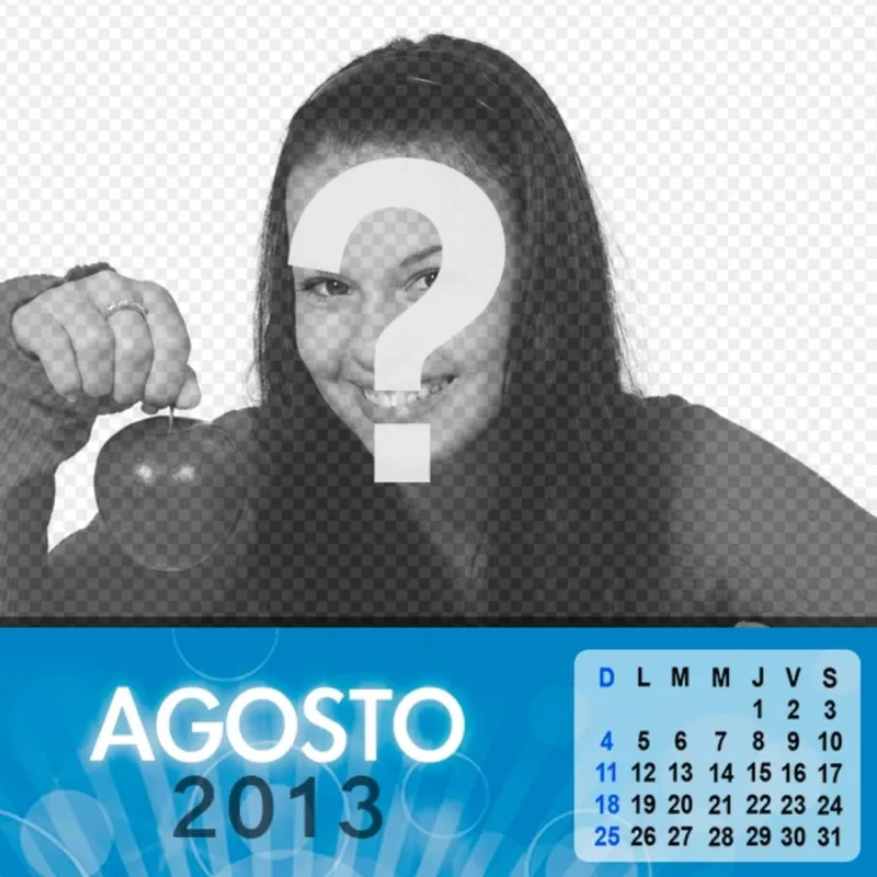 Calendario personalizable de agosto 2013 en color azul para decorar tus fotos en..