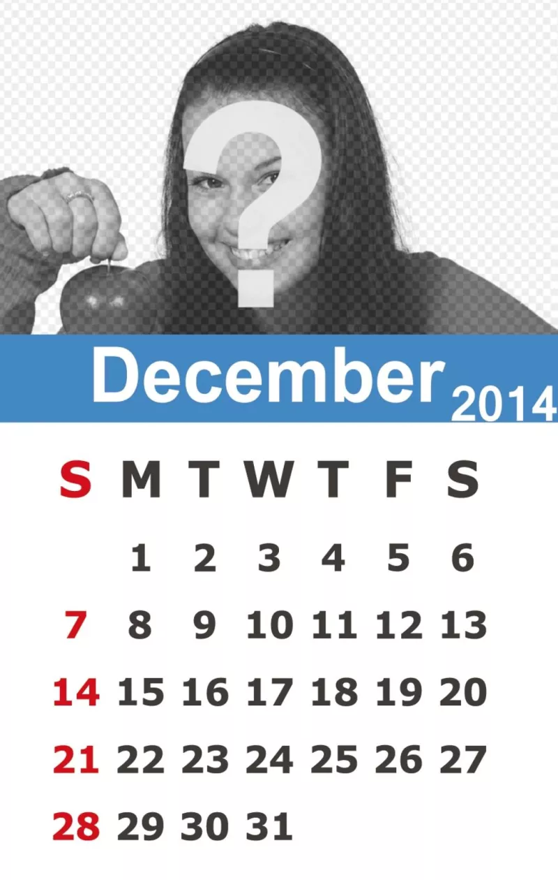 Calendario de diciembre del 2014 para hacer con una foto de fondo e..