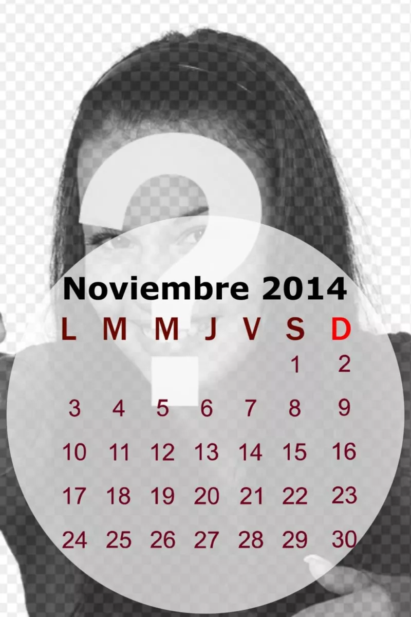Calendario del mes de noviembre de 2014 en el que puedes poner tu foto de fondo. Para hacer..