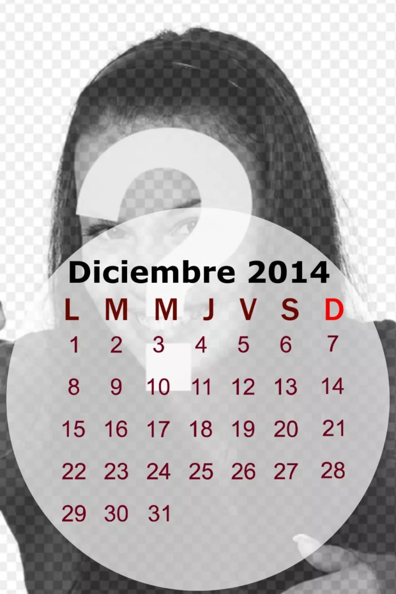 Calendario de diciembre de 2014 en el que podrás poner una foto tuya de..