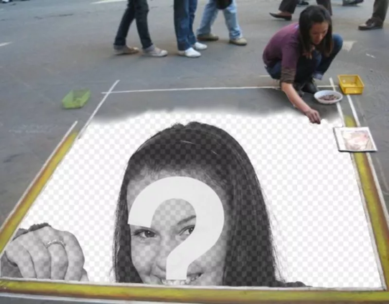 Fotomontaje para insertar tu imagen pintada en el suelo por una artista callejera. ..