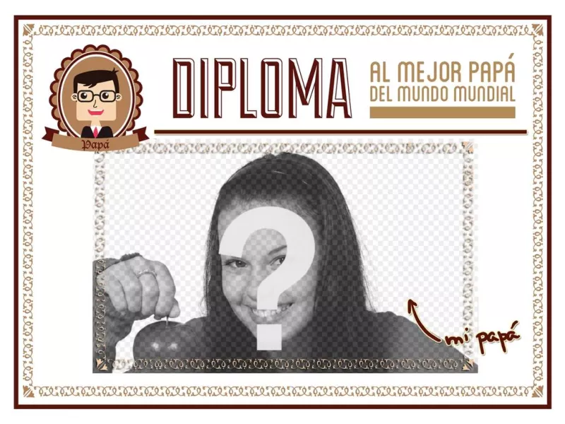 Diploma al mejor padre del mundo para personalizar con una foto. ..