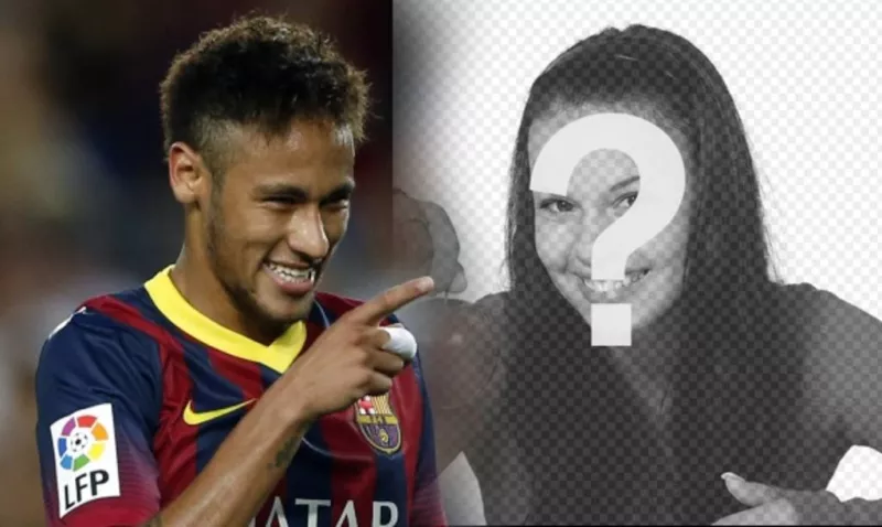 Fotomontaje con Neymar Jr. apuntando con el dedo y sonriendo a la fotografía que subas. ..