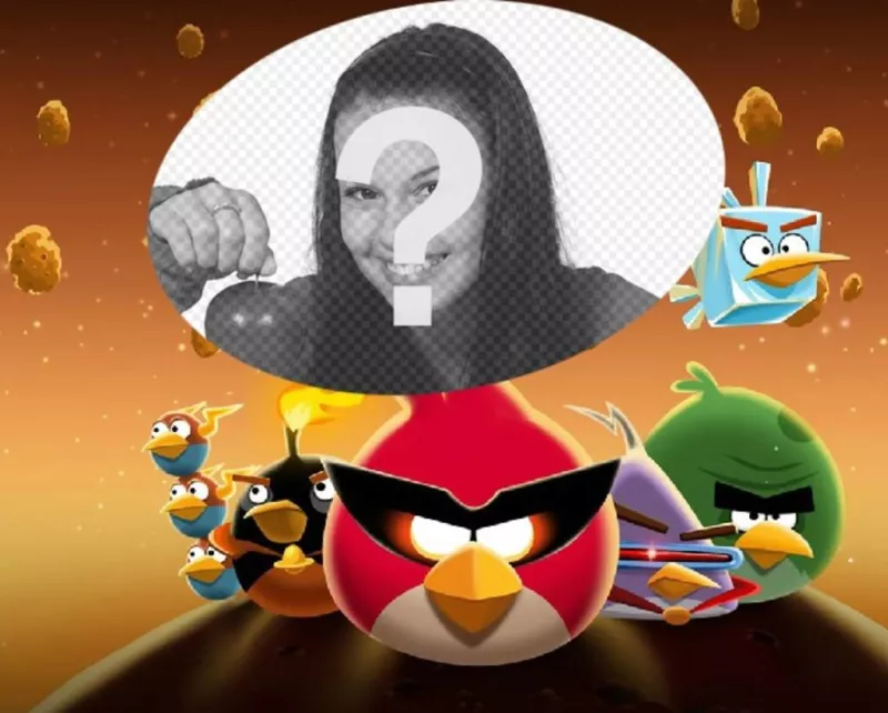 Collage con marco de fotos infantil de Angry Birds en el espacio con los pájaros disfrazados! ..